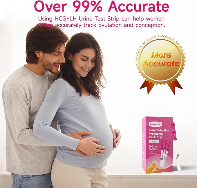 Pregnancy Test Strips, Early Result hCG Detection Home Pregnancy Test, 25 Count hCG, Rapid Prenancy hCG Testing Kit, 5mm Wider 25mIU/mL, High Accuracy with Ultra-Sensitive Detection
