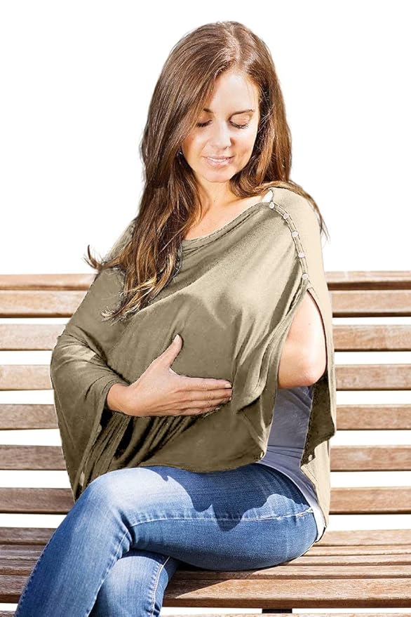 Byrd & Blume Maternity Nursing Cover Breathable Lightweight Breastfeeding Cover Wrap Shawl Scarf Poncho Full 360 (Latte, One size)