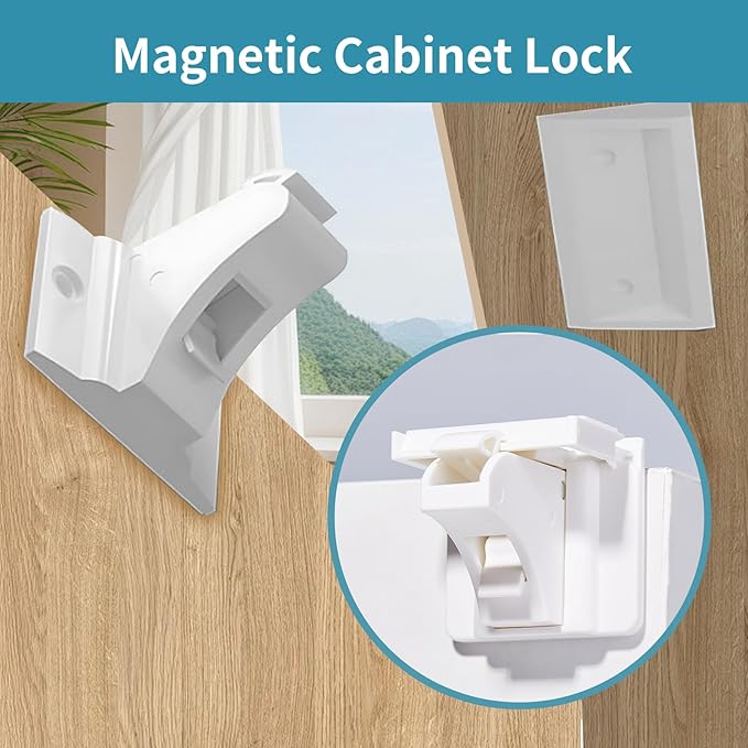 Child Safety Magnetic Cabinet Locks - Children Proof Cupboard Baby Latches - Adhesive for Cabinets & Drawers (10 Locks and 2 Keys)