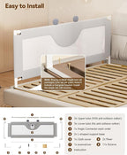 Baby Bed Rail Guard for Toddlers, Reinforced 60in Toddler Bed Rails for Queen Bed with Height Adjustable, Extral Tall Child Safety Side Railing Guards/Bedrail for Kids,Grey Bear, 1 Side 60" Lx28 H