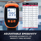 Kizen Infrared Temperature Gun - Handheld Surface Infrared Thermometer for Griddle, Grill, Pizza Oven, Candy, & A/C - Laser Thermometer Gun -58F to 1112F - Surface Temp Gun