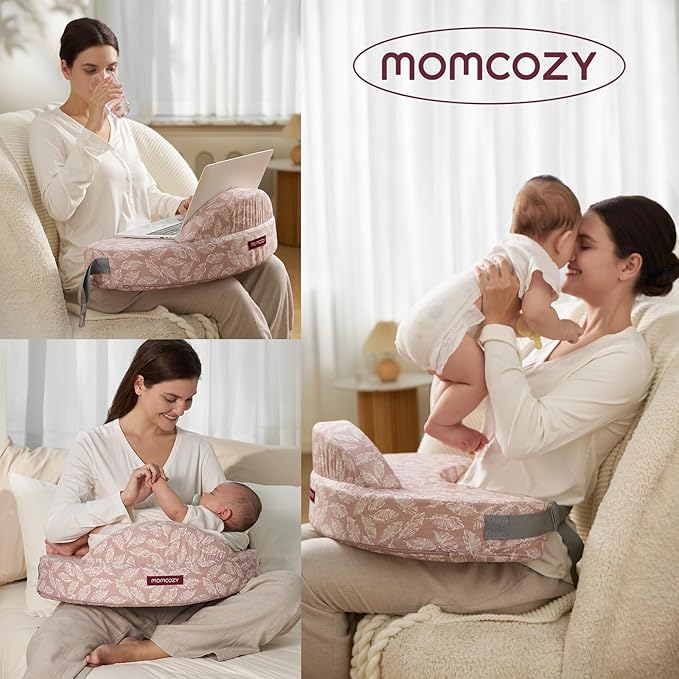 Momcozy Innovative Safety Guard Nursing Pillow - Firm & Springy Memory Foam - Stable, Ergonomic Support & Comfort - Wider Breastfeeding Cushion, Adjustable, Removable Cover, Baby Safety Certified