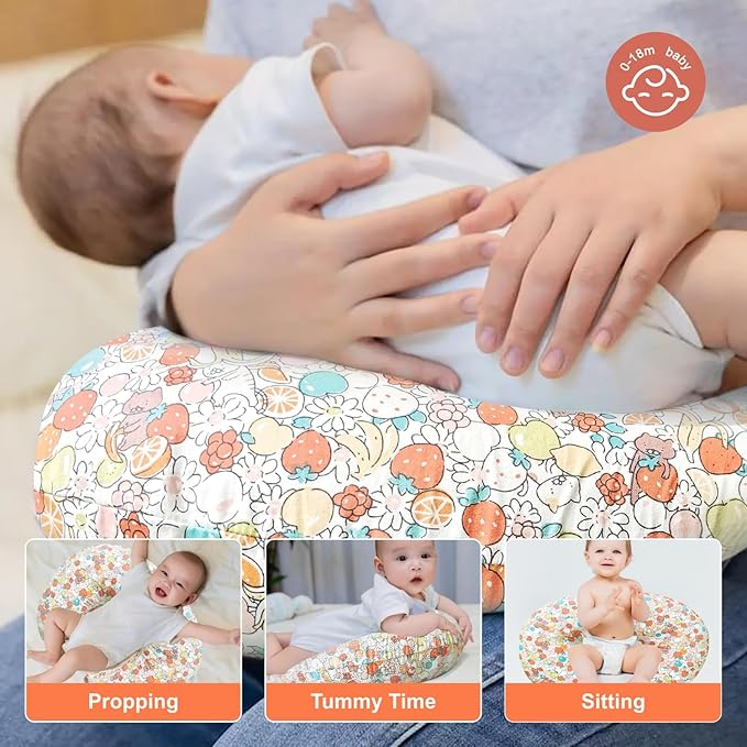 Nursing Pillow, Ergonomic Support Breastfeeding Pillow for Easier Breast Feeding and Bottle Feeding, Baby Feeding Pillow with Machine Washable Cotton Cover (Fruit)