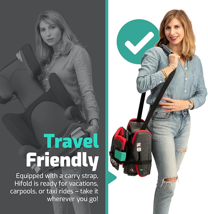 Mifold Hifold Adjustable Kids High Back Booster Car Seat with Strap – Racing Red