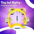 Flexzion Half Moon Musical Tambourine Set of 4, Red Yellow Blue Green, Double Row Metal Jingles Hand Held Percussion Drum with Ergonomic Handle Grip