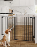 Cumbor 34" Extra Tall No Bottom Bar Baby Gate for Stairs, Auto Close Dog Gate Indoor for Larger Pets, 31.6-48" Hardware Mounted Safety Gate for Doorways, Wide Walk Thru Door for Easy Access (Black)