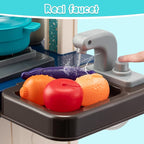 Kids Kitchen Playset-53pcs Cooking Stove,Paly Sink,Oven,Kitchen Toys with Realistic Lights&Sounds，Pretend Play Toys,Kitchen Toys for Toddler 1 2 3(Blue)