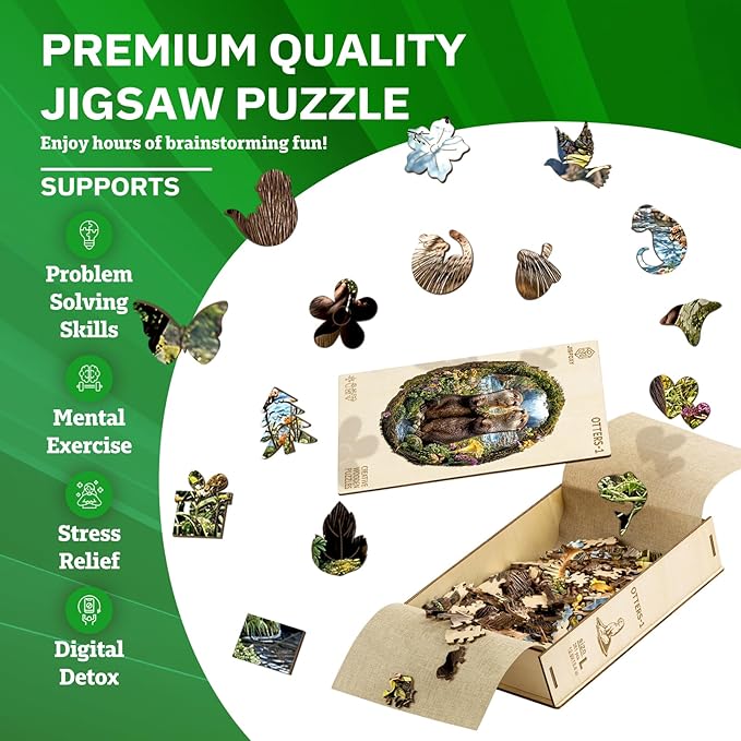 Jigfoxy Wooden Puzzles for Adults, Otter Couple Wood Puzzles Adult, Unique Animal Shape Wooden Jigsaw Puzzles for Adults, Birthday Gifts for Puzzle Lovers Family Friend (M-11 * 11.4in-193pcs)