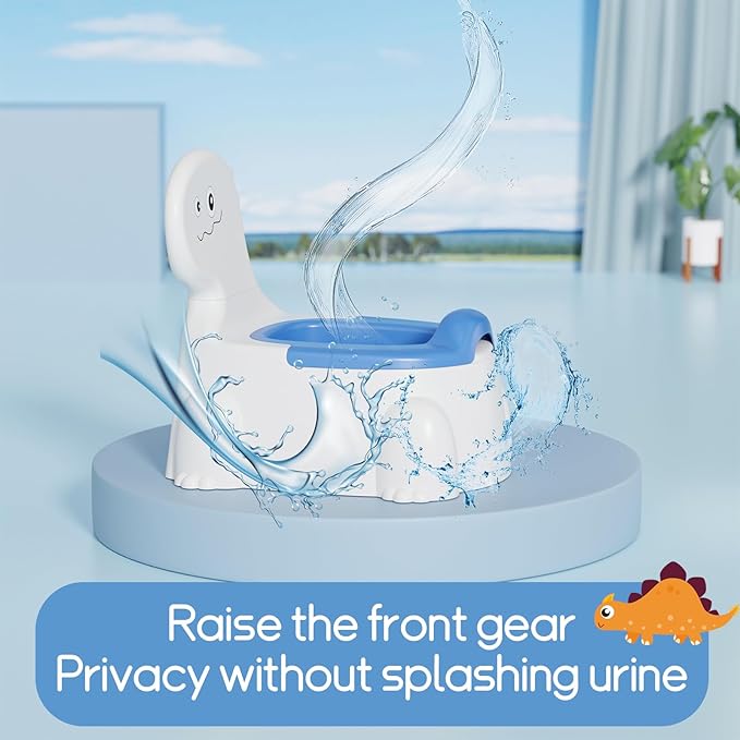 Potty Training Toddler Toilet Seat, Toilet Potties Training for Children Infant Baby Dinosaur Potty Chair with Splash Guard, Lid, Comfortable Backrest Portable Travel Potty (Blue/White)