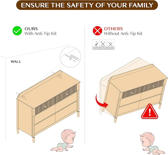 6 Drawer Dresser, Kids Dresser with Storage, Wide Chest of Drawers for Nursery, Wood Large Drawer Organizer Cabinet for Bedroom, Living Room, White