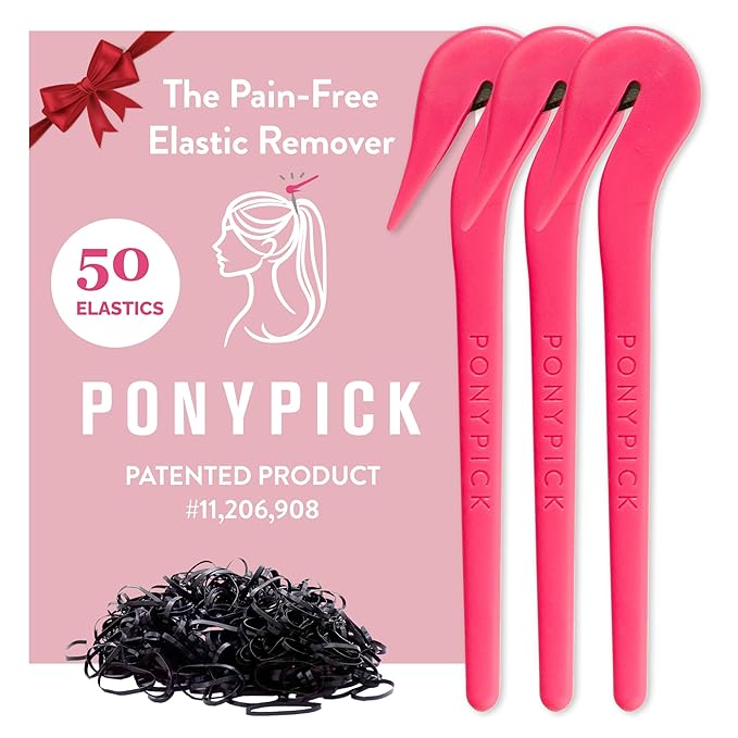 THE PONY PICK By Lolly - Ponytail Cutter Tool for Kids & Toddlers - Easy to Use, Pain-Free, No Hair Damage (3 Packs with 50 Hair Elastics) (Black)