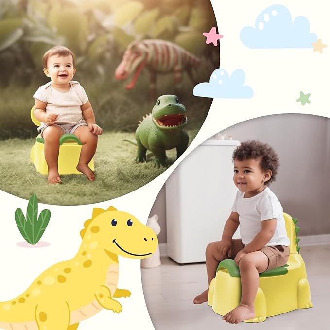 Potty Seat Baby Training Chair Boys Girls Toddler Dinosaur Comfortable children 1-5 years old Baby toilet Animal seat with lid back potty trainer (Yellow)
