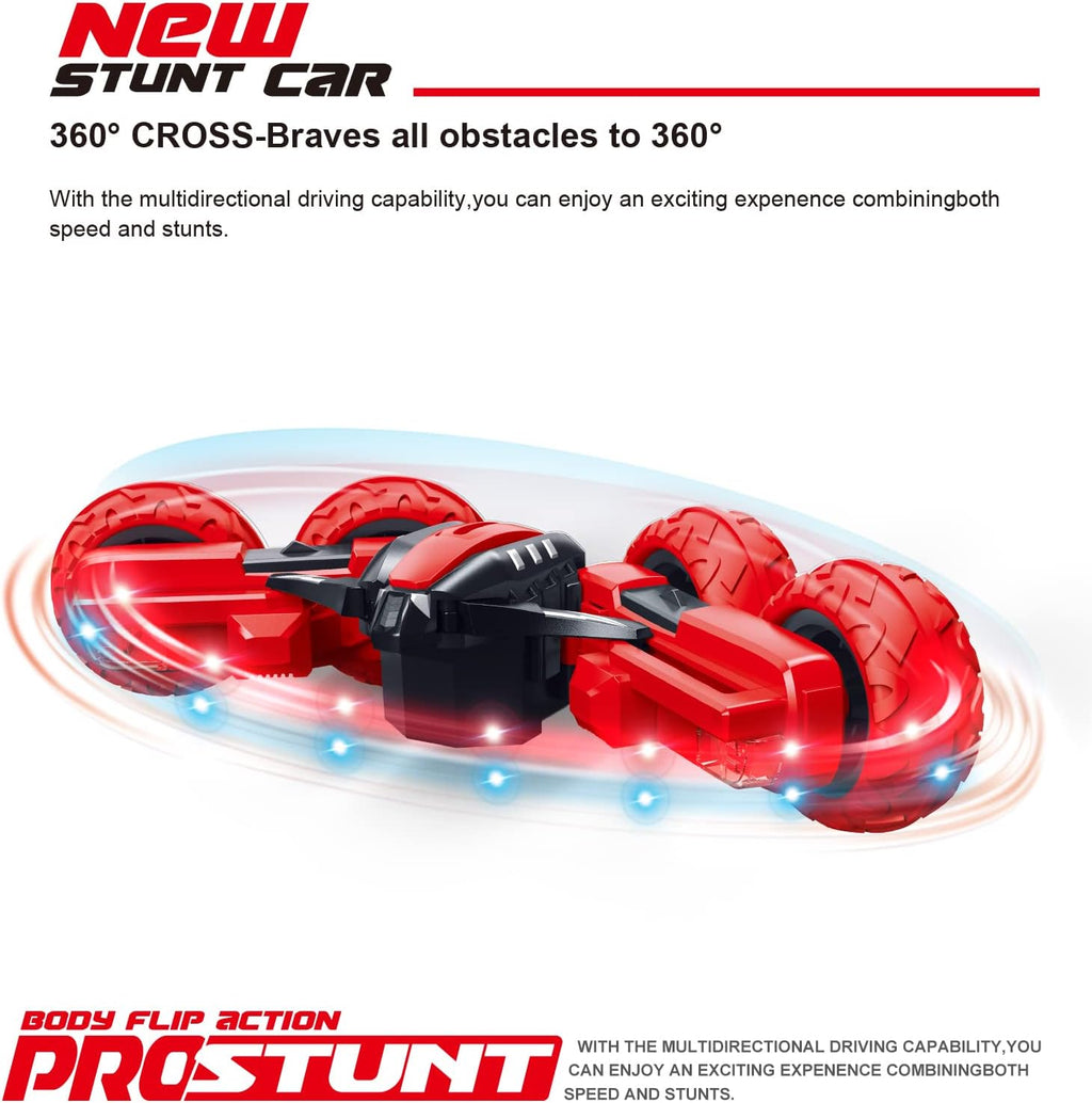 Threeking RC Stunt Car Remote Control Cars with Lights Rotating Double-Sided Driving Indoor Outdoor Toys Gifts Presents for 6 7 8 9 10 11 12 Year Old Kids Boys Girls