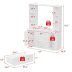 WOODTIME 78.7" Tall Changing Table Dresser with Drawers, Open Shelves and Doors, Multi-Functional Baby Nursery Dresser with Changing Table Top, Versatile Storage Cabinet for Nursery, White