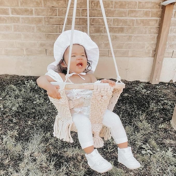 Handmade Macrame Baby Swing Natural Rope Hammock for Baby Macrame Swing Chair for Baby