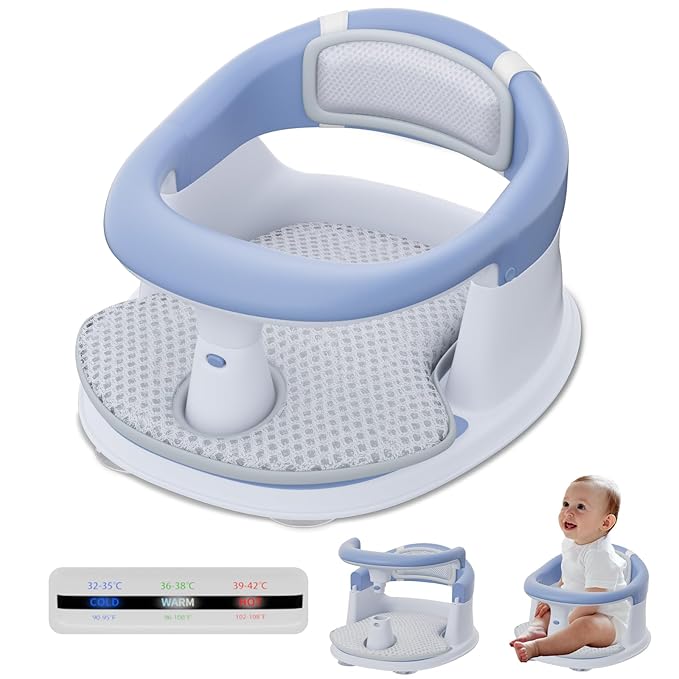 Baby Bath Seat for Babies 6 Months & Up - 360°Protection Bath Seats for Babies Sitting Up | Baby Infants Bath Chair with Temperature Alert & Cushion | Toddler Bath Seat Newborn Baby Bathtub Seat