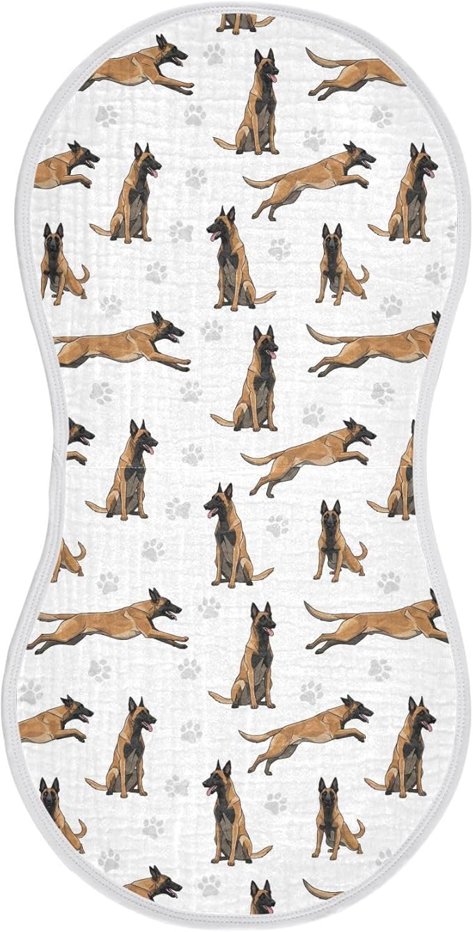 1 Pack Muslin Burp Cloths German Dogs Paw Prints White Cotton Baby Burp Cloths Extra Absorbent and Soft Spit Up Rags for Newborn Babies 22x11 Inch