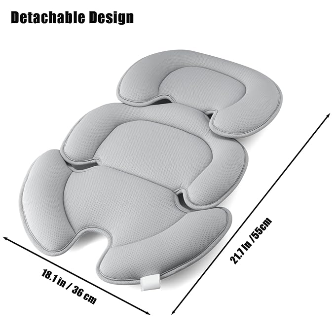 PandaEar Baby Car Insert Cushion Pad, Infant Head & Body Support Pillow for Car Seats, Strollers,Carriers, Machine Washable & Portable -Grey