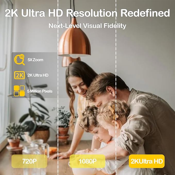 Ellie Pro Baby Monitor with Camera and Audio,5'' IPS 2K UHD Resolution,6000mAh Battery, Remote Pan-Tilt-5X Zoom, 2-Way Talk,No WiFi, Night Vision, Virtual Fence 24hr Play Back and 1000ft Range