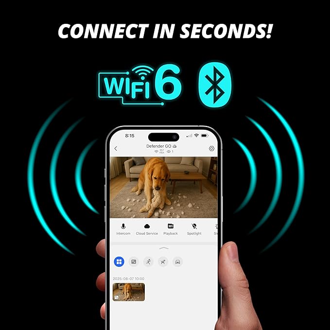 Defender GO 2K AI Powered WiFi Indoor/Outdoor Home, Business, Pet, Baby Security Camera, AI Detection, Dual Band, Spotlight/Siren, Color Night Vision, 2-Way Talk, Works with ClearVu App