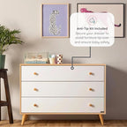 dadada Austin 3-Drawer Dresser for Nursery and Bedroom - Modern Design, Large Storage, Baby-Safe Finish, Soft Close Drawers, Anti-Tip Safety, Solid Wood Feet, Durable Construction (White+Red Oak)