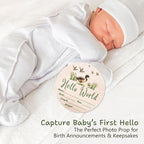 Mallard Duck Baby Announcement Sign, Hello World Newborn Sign, 6.7 Inch Round Wooden Name Sign for hospital, With Ink Pad for Hand and Footprints, Marker Pen, Baby Photo Prop & Keepsake
