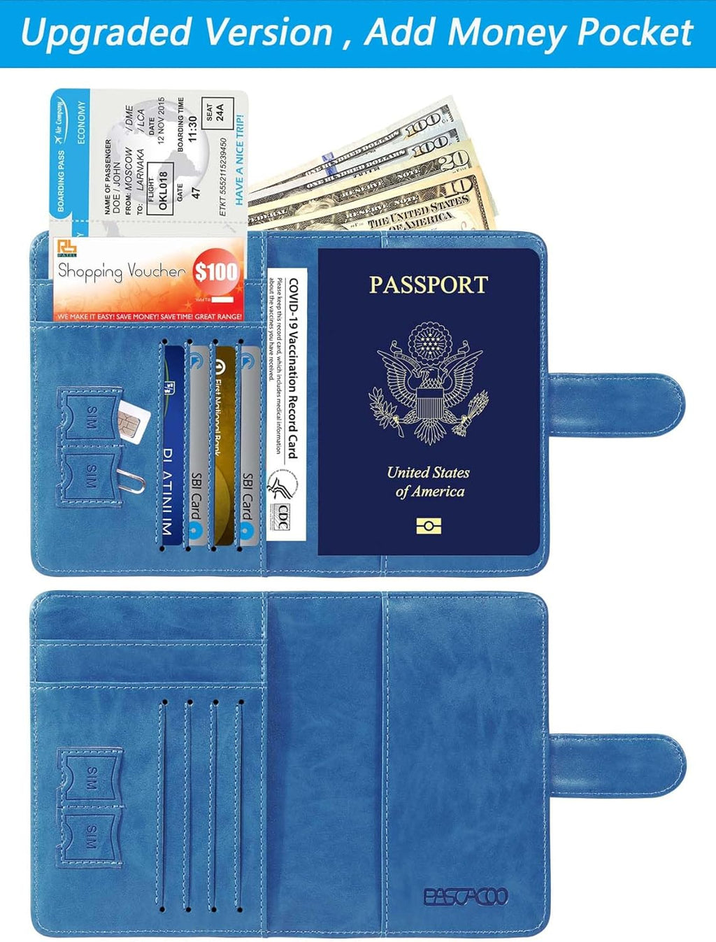 Passport Holder Cover Wallet RFID Blocking Leather Card Case Travel Accessories for Women Men (Blue)
