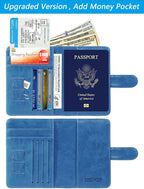 Passport Holder Cover Wallet RFID Blocking Leather Card Case Travel Accessories for Women Men (Blue)