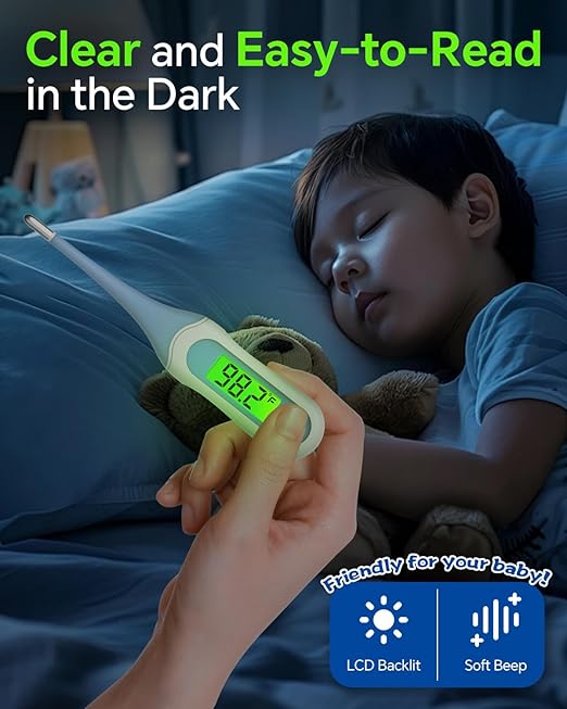 Oral Thermometer with 8s Fast Reading, 3 Colors Backlit, Fever Alert, High Accuracy Medical Basal Thermometer for Adults and Kids, Baby Digital Thermometer for Oral, Rectal, Armpit(Blue)