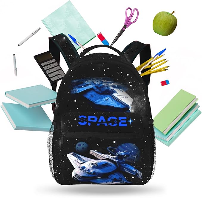 Space Planet Spaceship Backpack For Kids School Boys Girls Astronaut Planet Galaxy Lightweight Waterproof Ergonomic Bacakpack For Age 5-6 6-8 8-12 School Book Bag Daypack Outdoor Adventure