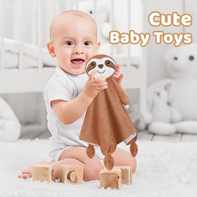 Pro Goleem Sloth Security Blanket Soft Loveys for Babies for Boys and Girls Newborn Lovie Infant Blankie Sloth Baby Stuff Baby Snuggle Toy Stuffed Animal Baby Gifts 14 Inch