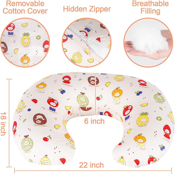 Nursing Pillow, Breastfeeding Pillow with Removable Cotton Cover, Baby Feeding Pillow for Mom Easier Breast Feeding and Bottle Feeding, Breastfeeding Support Cushion for Newborn (Fruit)