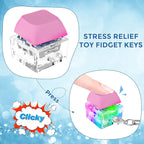Keyboard Fidget Toys, Keyboard Fidget Keychain Keyboard Decompression Toys Keyboard Fidget Toy Button Stress Relief Gifts for Adult and Kids,Finger Clicker Toys,ADHD Toy,Cool Fidgets(LED Light-Pink)