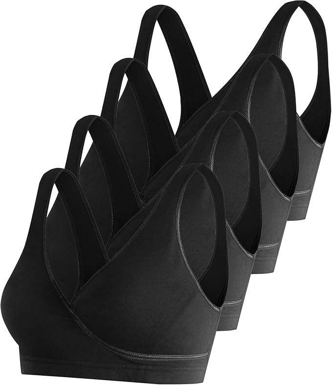 SUIEK 4 Pack Nursing Sleep Bra Maternity Bralette Cotton Breastfeeding Bras