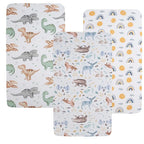 Pack n Play Sheet Stretchy Fitted Portable Mini Crib Sheets Set 3 Pack,Playard Sheets Convertible Playard Mattress Cover,Ultra Soft Jersey Material,Sun/Forest Deer/Dinosaur