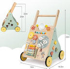 Wooden Baby Walker, Multiple Learning Activities Center Develops Motor Skills for Infant to Toddler, Push and Pull Walkers with Wheel for Boys Girls