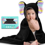 VOOVA & MOVAS Thick Baby Hooded Bath Towel - 100% Cotton,500GSM, 33x31.5 Inches,0-2Years, Super Absorbent Large Towel with Cute Elephant Ears Hood for Newborn, Baby, Infant, Black