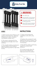 3M Adhesive Child Safety Strap Locks by Baby Proof Me, Baby Latches for Cabinets, Dishwashers, Fridges, Ovens and Trash Cans, Stain Free Toilet Lock (White, 24 Safety Latches)