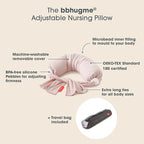 bbhugme Adjustable Nursing Pillow with Two Pink Melange Covers - Breastfeeding and Baby Support