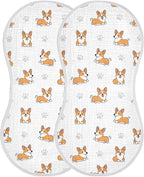 2 Pack Muslin Burp Cloths Cute Corgi Dogs White Cotton Baby Burp Cloths Extra Absorbent and Soft Thick Burping Cloth for Newborn Boys Girls 22x11 Inch