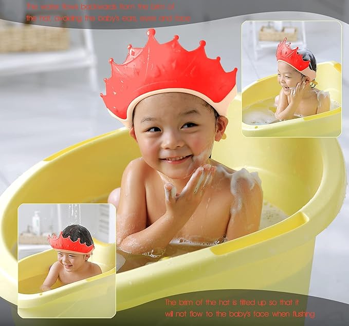 Shower Cap Shield for Kids, Visor Hat for Eye and Ear Protection for 0-9 Years Old Children, Cute Crown Shape Makes the Baby Bath More Fun (Pink)