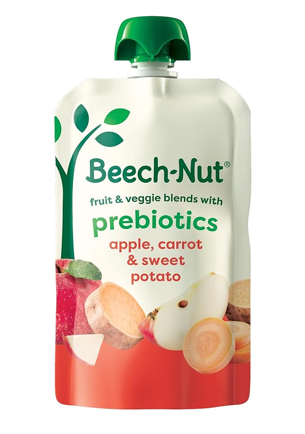 Beech-Nut Baby & Toddler Food Pouches with Prebiotic Fiber, Carrot Apple & Sweet Potato, 3.5 oz (12 Pack)