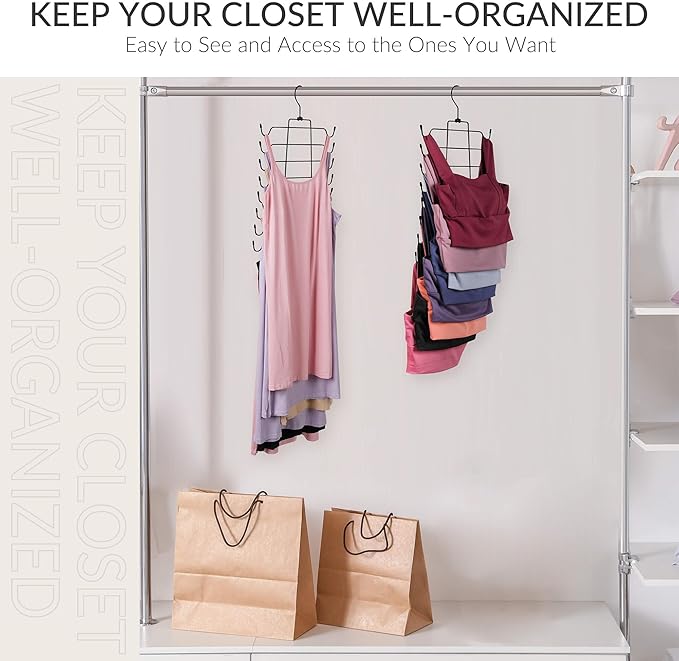 ZEDODIER 2 Pack Tank Top Hanger Space Saving, Bra Hangers for Closet Organizer, Hanging Bra Organizer Tank Tops Holder with 16 Hooks, Metal Closet Organizers and Storage Small Space Solutions, Black
