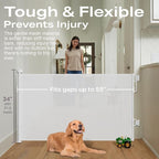 Cumbor 55" Wide Retractable Baby Gates for Stairs, Mom's Choice Award - Mesh Dog Gate for Doorways, Pet Safety Essential Fit for Baseboards, Wide Toddlers Gates for Hallways, Indoor & Outdoor, White