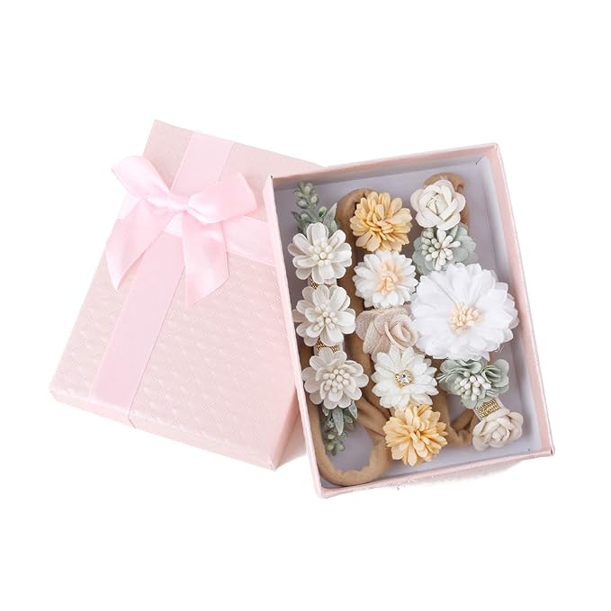 Baby Girl Nylon Headbands Flower Hair Bows Accessories-Elastic Hair Band Crown Handmade FLoral Wraps Birthday Gifts for Girls Newborn Infant Toddler 3Pcs
