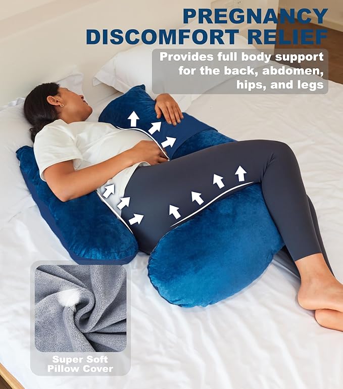 Pregnancy Pillows for Sleeping, Maternity Pillow for Side Sleeper, Support for Back, Legs, Belly, HIPS for Pregnant Women Blue