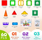 cossy 60 Pcs Magnet Tiles Magnetic 3D Building Blocks Set Educational Construction Toys for 3+ Year Kids with Stronger Magnets, Rivets-Fastened, Educational,Recreational, Conventional