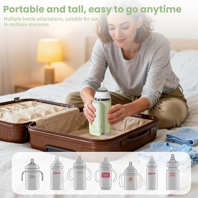Portable Insulated Bottle Warmer, Waterless Baby Warmer, 6000mAh and 6-Level Temperature Control, Rquipped with a Small Hight Light and Temperature Bisplay, Suitable for Outdoor Travel and Home Use