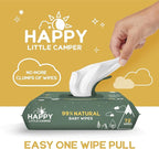 Happy Little Camper Natural Flushable Wipes - Hypoallergenic & Chlorine-Free Wet Wipes with Aloe Vera, Chamomile and Pomegranate Extract - Unscented Baby Wipes Safe for Sensitive Skin - 50 Count