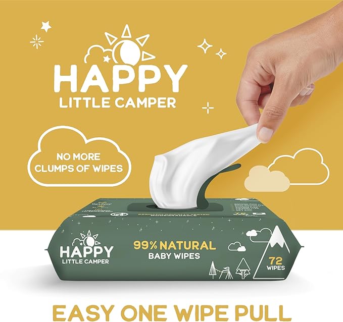 Happy Little Camper Natural Flushable Wipes - Hypoallergenic & Chlorine-Free Wet Wipes with Aloe Vera, Chamomile and Pomegranate Extract - Unscented Baby Wipes Safe for Sensitive Skin - 50 Count